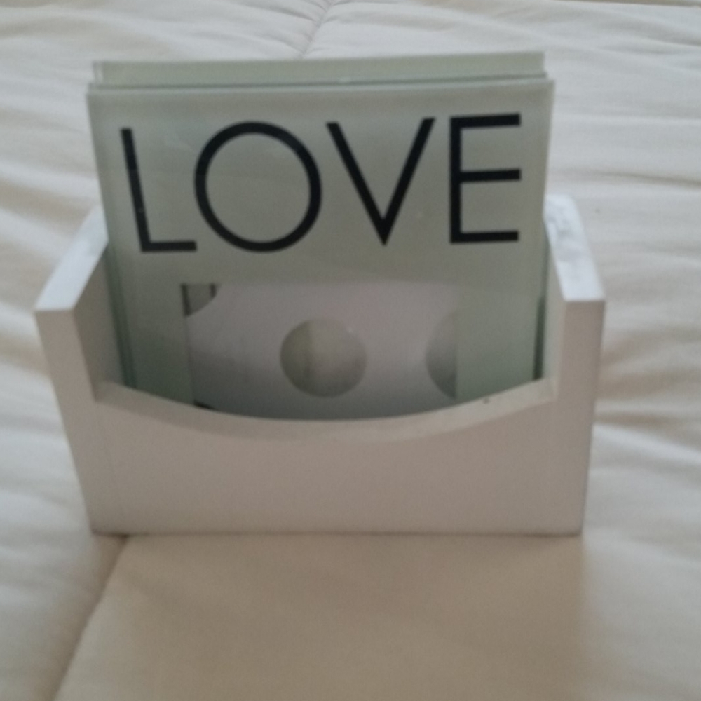 Glass coasters with wood holder